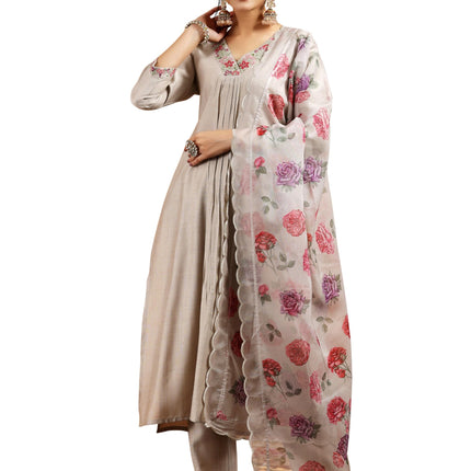 Libas Women's Silk Blend Kurta Set (27741_Beige 