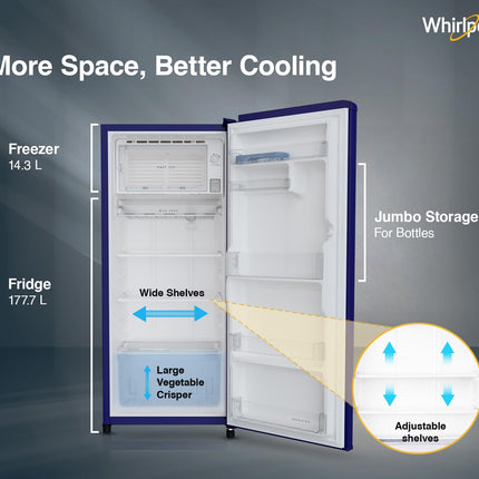 Whirlpool 192 L 4 Star Icemagic Powercool Direct-Cool Single Door Refrigerator (215 IMPC PRM 4S SAPPHIRE MULIA-Z) 