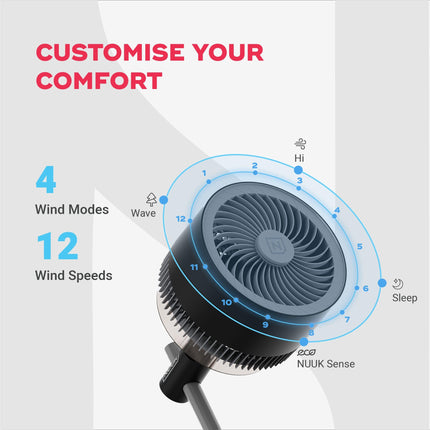 NUUK HALO 3D Air Circulation Tower Fan with Mood Lamp | Super Silent Remote Controlled Standing BLDC Fan | 12 Wind Speeds & 4 Fan Modes | 120˚ Horizontal & 90˚ Vertical Oscillation | 3 NIDEC Motors 