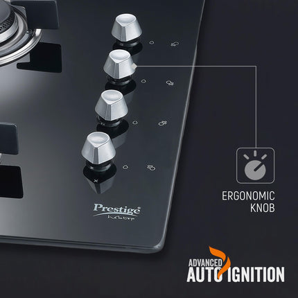 Prestige Marvella Hob Black Al - 4B (With Glass Top, 4 Unit Burners & Auto Ignition) 