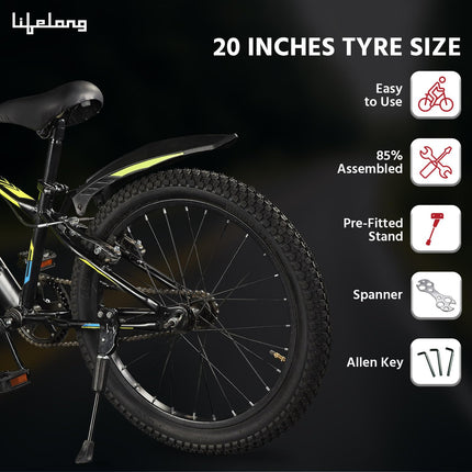 Lifelong 20T Cycle for Kids 5 to 8 Years - Bike for Boys and Girls - 85% Pre-Assembled, Frame Size: 12" - Suitable for Children 3 Feet 10 Inch+ Height - Unisex Cycle (Tribe, Yellow & Black),Rigid 