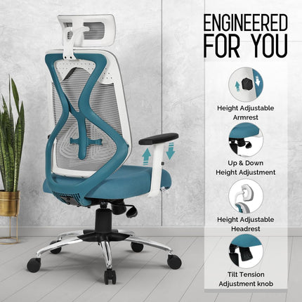 Da URBAN® Merlion Office Chair,High Back Mesh Ergonomic Home Office Desk Chair with 3 Years Warranty, Adjustable Armrests,Adjustable Lumbar Support,Tilt Lock Mechanism (Grey) 