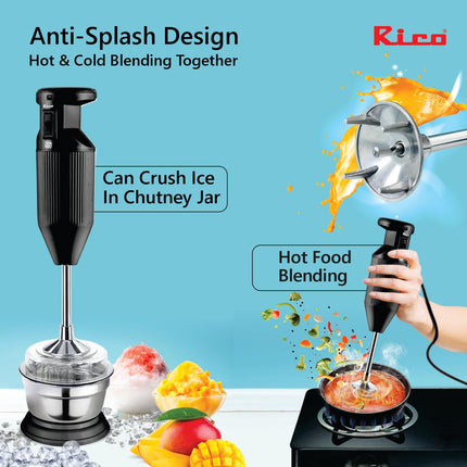 Rico Heavy Duty Portable Hand Blender For Kitchen | 2 Years Replacement Warranty | 5 Blades for Making Juice, Chutney, Smoothie, Whipping & Chopper for Easy Cutting | Non Seed Crushing Juicer Blade 