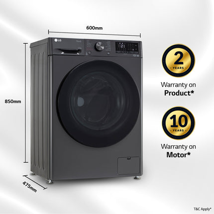 LG 9 Kg (Wash) / 5 Kg (Dry), Ai Direct Drive Technology, Steam, TurboWash & Wi-Fi Fully Automatic Front Load Washer Dryer (FHD0905SWM, Intelligent & Convenient Fabric Care, Allergy Care, Middle Black) 