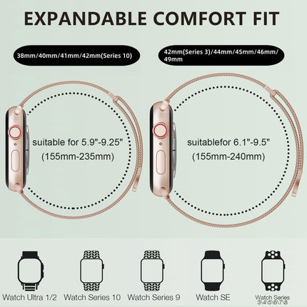 VEMIGON Compatible for Apple Watch Band Series 10 42mm, Series 9/8/7/6/5/4/3/2/1/SE 41mm 40mm 38mm, Stainless Steel Mesh Loop Magnetic Clasp Replacement Strap for iWatch(Watch Not Included) Rose Gold 