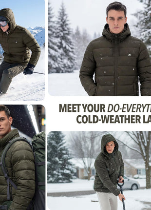 Boldfit Olive Puffer Jacket For Men Hooded Insulated Winter Jacket Size M