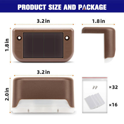 APONUO Solar Deck Lights 16 Pcs, Solar Step Lights Outdoor Waterproof Led Solar Fence Lamp for Patio, Stairs,Garden Pathway, Step and Fences(Warm White) 