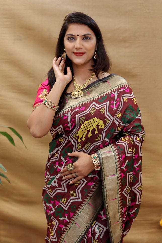 SGF11 Women's Kanjivaram Paithani Soft Silk Sarees With Unstitched Blouse Piece (Maroon) 