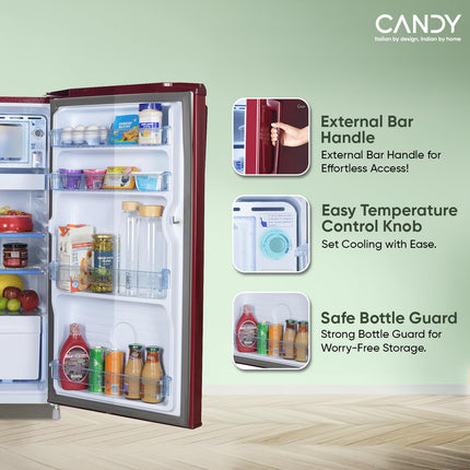 CANDY 165L 1 Star Direct Cool Single Door Refrigerator with Stabilizer free Operation (Red Mono, CSD1761RM) 