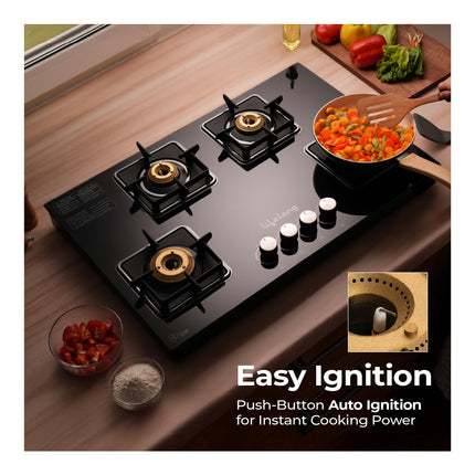 Lifelong 4 Gas Burner Tops - 4 Burners Hob Top Gas Stove with Automatic Ignition - Toughened Glass Top Gas Stoves for Home & Kitchen - Automatic Gas Stove for Modular Kitchen (LLHT008) 