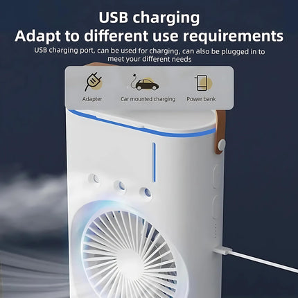 OWME Mini Air Cooler for Room Cooling AC Portable Mini Fan | Artic Cooler with 280ml | Rechargeable Mist Cooling Fan | 3 H Timer, 3 Wind Speeds, and 3 Spray Modes for Office, Home, Kitchen - White 