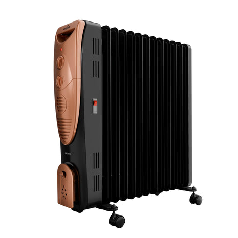 Kenstar Luxora 2900W 13-Fin Oil Filled Room Heater with 400W PTC Fan Heater | 3 Heat Settings | Adjustable Thermostat | Tip-Over Safety | Castor Wheels | 2-Year Warranty (Black & Gold)