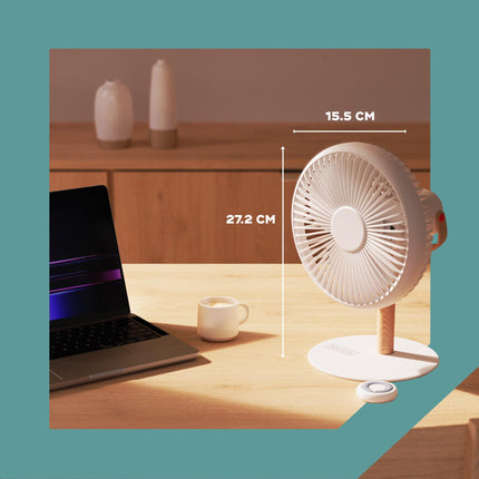NUUK LIT Cordless & Rechargeable 7 Inch Table Fan with Night Light & Remote Control | Auto Oscillation with 4 Wind Modes | BLDC Fan with Up To 12 Hour Run Time | Portable Table Fan for Home, Office 