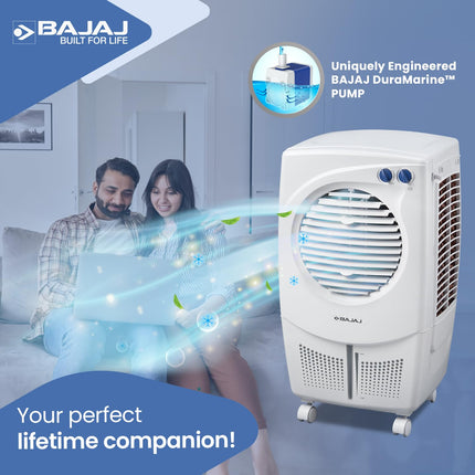 Bajaj PX25 Torque Personal Air Cooler 24L For Home|Room|Anti-Bacterial Honeycomb Cooling Pad|16Ft Powerful Air Throw|High Speed|Inverter Compatible|3-Yr Product 2-Yr Pump 1-Yr Motor Warranty【White】 