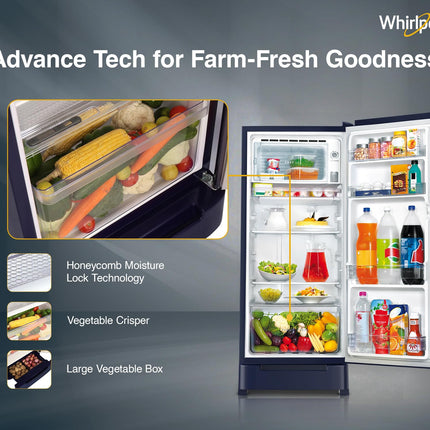 Whirlpool 192 L 4 Star Icemagic Powercool Direct-Cool Single Door Refrigerator with Base Drawer (215 IMPC ROY 4S SAPPHIRE MULIA-Z) 