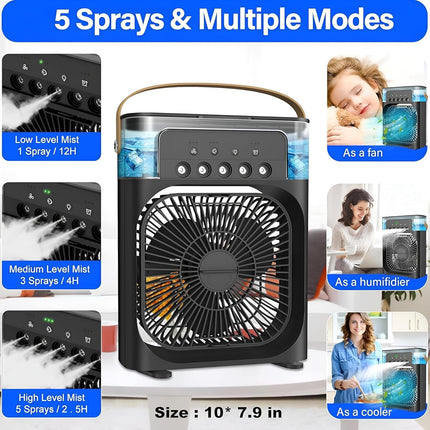 Portable-Air-Conditioner-Small-Ac-Quaite-Personal-Air-cooler-Usb-Power-Mini-Desktop-Cooling-Misting-fan-1/2/3-Timer-With-speed-360-Adjustable-Tap-For-Office-Room-Desk-Water-Tank-Home-Kitchen 