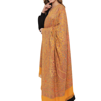 Pashtush Women's Jamawar Reversible Shawl, Mustard