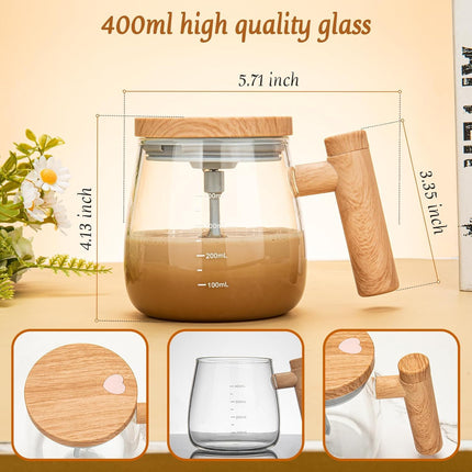 HomeEssentials Self Stirring Coffee Mug-Electric High Speed Mixing Cup, 400Ml Self Stirring Coffee Mug With Lid, High Borosilicate Glass Mug Home Office For Coffee, Milk, Protein 
