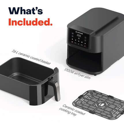 Nutricook 7.6 Litre Air Fryer Slim XL, 2025 New Launch, Clear Window & Interior Light, Extra Large Basket, Space-Saving Slim Design, Air Fry, Bake, Reheat, with 5 Preset, 1700W, 2 Year Warranty