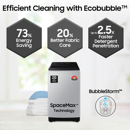 Samsung 8 Kg, Eco Bubble Technology with Super Speed, Soft Closing Door, Fully-Automatic Top Load Washing Machine (WA80BG4545BYTL, Lavender Gray, Awarded as Washing Machine Brand of the year) 