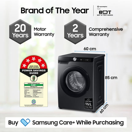 Samsung 12 kg, 5 Star, AI Control, Super Speed, Wi-Fi, Hygiene Steam with Inbuilt Heater, Digital Inverter, Fully-Automatic Front Load Washing Machine (WW12DG6B24ABTL, Black) 