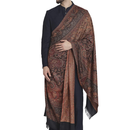 Pashtush Mens Jamawar Shawl, Faux Pashmina, Black