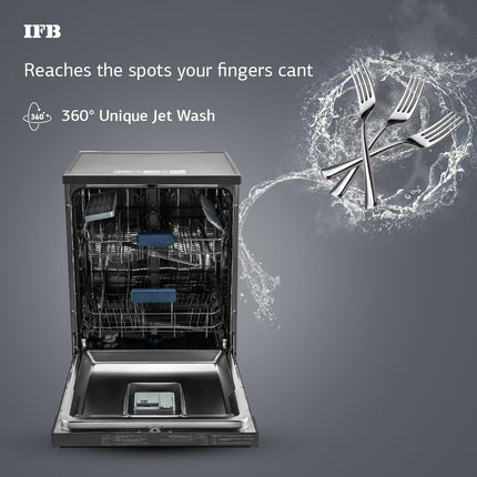 IFB 14 Place Setting 70 Degree Hot Wash Dishwasher (Neptune VX14, Grey, 360 Degree Spray Arm, Washes from Kadhai to Crockery) 