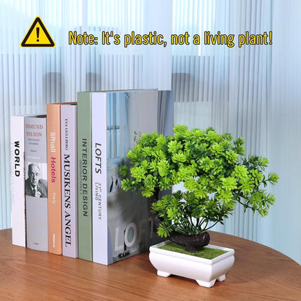Dekorly Small Fake Plants/Plastic Artificial Bonsai Tree for Bookshelf Bathroom Home Décor, Farmhouse Zen Garden Room Decor, Tall 8.5" (Green-Regular, Height : Upto 22CM) 