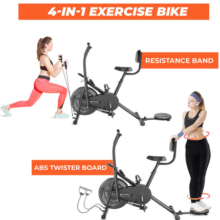 BIONFIT Moving Handle Exercise Gym Cycle | 2 Year Warranty, Air Bike with Attached Resistance Band, Abs Twister, Back Support, upright cycle for Home Fitness | Free Virtual Online Installation Support 