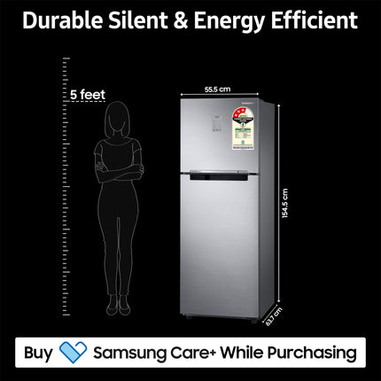Samsung 236 L, 3 Star, Convertible, Digital Inverter with Display Frost Free Double Door Refrigerator (RT28C3733S8/HL, Silver, Elegant Inox) 