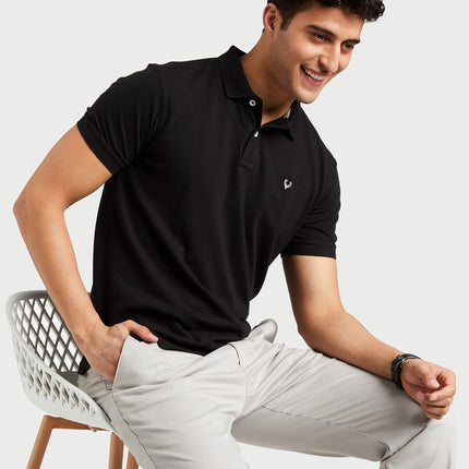 Allen Solly Men's Plain Regular Fit Cotton Polo (AMKP317G04249_Jet Black_Large) 