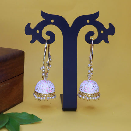 I Jewels Gold Plated Traditional Handcrafted Enamelled Jhumki Hoop Earrings for Women (E2915W) 