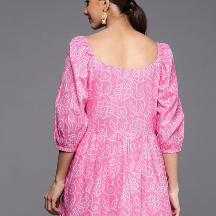 Libas Women's Pure Cotton Printed A-Line Kurtis (26097_Pink 