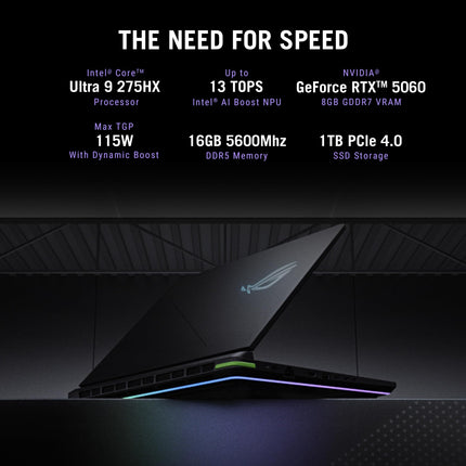 ASUS ROG Strix G16, Intel Core Ultra 9 275HX, Gaming Laptop(RTX 5060-8GB/115W TGP/16GB/1TB /2.5K QHD+/16"/240Hz/90WHrs/Windows 11/M365 Basic (1Year)*/Office Home 2024/Eclipse Gray/) G615LM-S5128WS 