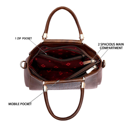 HYATT Leather Accessories Full-Grain Natural Cro Leather Top-Handle satchel Handbags & Shoulder Sling Bags For Women Office Branded Stylish Latest Size- L-13 X H-9 x W- 5.5 Inch 