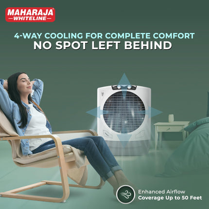 Maharaja Whiteline Rambo Grey Desert Air Cooler | 65 Lt Water Tank | Inverter Compatible | Wood Wool Pads | Anti-Bacterial tank | Dry Run protected submersible pump |720x730x890 mm | 2 Yr Warranty 