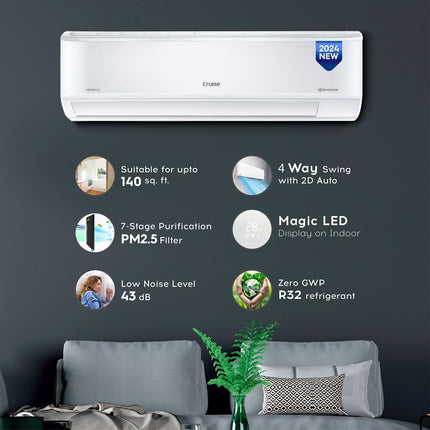 Cruise 1.5 Ton 3 Star Inverter Split AC with 7-Stage Air Filtration (100% Copper, Convertible 4-in-1, PM 2.5 Filter, CWCVBK-VQ1W173, White) 