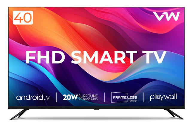 VW 101 cm (40 inches) Playwall Frameless Series Full HD Android Smart LED TV VW40F2 (Black) 
