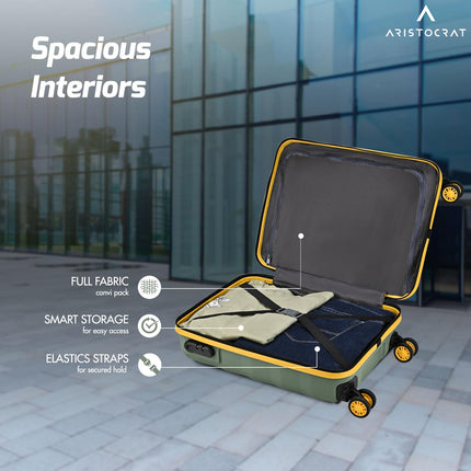 Aristocrat Polycarbonate Spinner Comet Cabin Trolley Bag 56cm|Small|Hard Luggage| Smooth 8-Wheel Suitcase|Combination Lock with Sturdy Zipper|Full Fabric Convipack|3-Year International Warranty(Green) 
