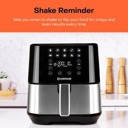 NUTRICOOK 1700 Watts, Stainless Steel Digital Control Panel Display, 10 Preset Programs with built-in Preheat function, Brush Air Fryer 2 (AF205, 5.5 L) 