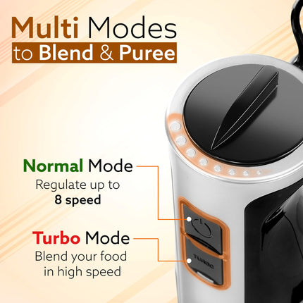 AGARO Regency Hand Blender, 600W, Variable Speed Modes & Speed Regulator, Stainless Steel Body & Blades, For Mixing, Blending. 