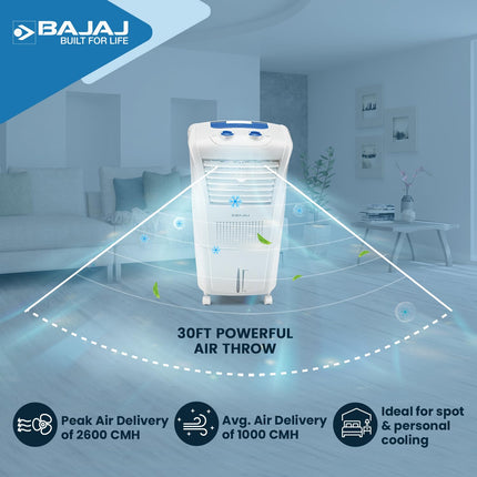 Bajaj Frio New Personal Air Cooler 23L|Mini Cooler|Anti-Bacterial Honeycomb Cooling Pads|Inverter Compatability|20Ft Powerful Air Throw|Ice Chamber|3-Yr Product 2-Yr Pump 1-Yr Motor Warranty【White】 