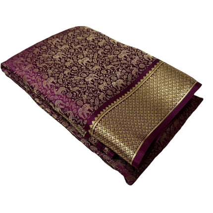 Women's Pure Brocade Mysore Silk Sarees, Zari Weaving, Rich Pallu, Jacquard Blouse, Burgandy Saree, Multicolour 