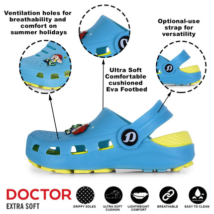 DOCTOR EXTRA SOFT Unisex-Child Kids Classic Ultra Soft Clogs/Sandals with Adjustable Back Strap| Comfortable & Lightweight| Stylish & Anti-Skid| Indoor & Outdoor Casual Sports Mules Boys/Girls D-514 