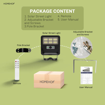 Homehop Solar LED Street Light Outdoor Waterproof 50 Watt Wireless Motion Sensor high Power Lamp for Home, Garden, Dusk to Dawn (4000mAh/3.2V Cool Light) black, Acrylonitrile Butadiene Styrene (ABS) 