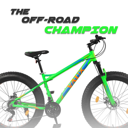 Vaux Joggers Fat Bike Cycle for Men with 21 Speed Gear & Aluminum Alloy Frame, Big Tyre Cycle for Boys 15 Years with 26x4.0inch Tyres, Lockout Front Suspension Fork & Double Disc Brakes(Green) 