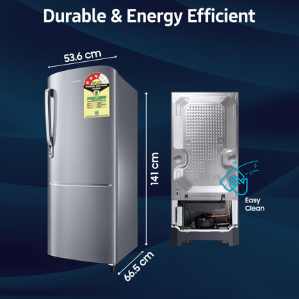 Samsung 223 L, 3 Star Inverter Direct-Cool Single Door Refrigerator (RR24C2723S8/NL, Silver, Elegant Inox) 