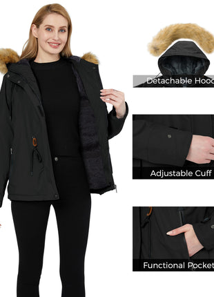 Wantdo Womens Waterproof Ski Jacket Hooded Winter Snow Coat Parka Black Large