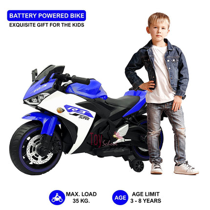 Nexus Product Kids Bike R3 Toy with Rechargeable Battery Operated Ride On for Kids to Drive | Electric Bike for Children [3 to 8 Years, Large, Blue+White] 