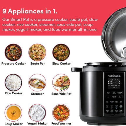 Nutricook Stainless Steel Smart Pot 2, 1000W, 9 In 1 Instant Programmable Electric Pressure Cooker, Slow Cooker, Rice Cooker, Steamer, Saute Pot, Warm Food, Smart Lid (Smart Pot 6 Litre) 
